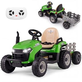 Coche Eléctrico 24V Tractor Infantil con Remolque Inclinable Desmontable Control Remoto Música Faros LED 3+ Años Verde