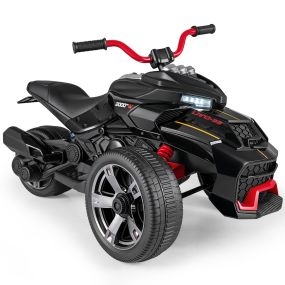 Quad eléctrico infantil de tres ruedas con luz y música, USB, doble motor, 30 kg, negro y rojo
