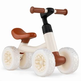 Bicicleta de equilibrio para bebés con manillar y asiento ajustables, 4 ruedas luminosas, blanco