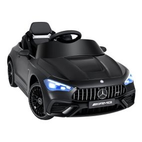 Coche eléctrico infantil 12V con suspensión, mando a distancia, música, luces y bocina, negro