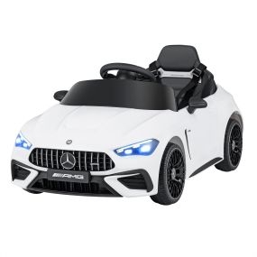 Coche eléctrico infantil 12V blanco con suspensión, mando a distancia, música, luces y bocina