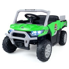 Coche Eléctrico Infantil 12V Doble Motor Pedal de Acelerador Arranque Una Tecla Luces Bluetooth Caja Trasera 99 x 54 x 52 cm Verde