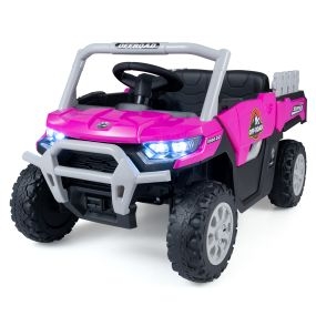 Coche Eléctrico Infantil 12V Doble Motor con Mando 2.4G Luces Bluetooth Caja Trasera Cinturón Seguridad 99 x 54 x 52 cm Rojo y Rosa
