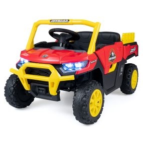 Coche Eléctrico Infantil 12V Doble Motor con Mando 2.4G Luces Frontales Bluetooth Caja Trasera 99 x 54 x 52 cm Rojo y Amarillo