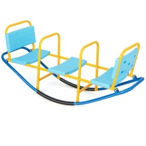 Balancín Oscilante de Metal para Niños 3-8 Años Subibaja con 3 Asientos para Interior y Exterior 136 x 39 x 60 cm Azul