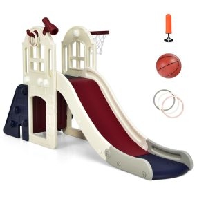 Gran Tobogán Infantil 6 en 1 Juego con Cesta Pelota Lanzamiento de Anillas Telescopio de Interior Exterior 189,5 x 83 x 98 cm Azul