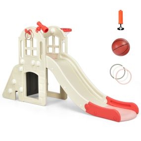 Gran Tobogán Infantil 6 en 1 Juego con Cesta Pelota Lanzamiento de Anillas Telescopio de Interior Exterior 189,5 x 83 x 98 cm Rosa