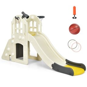 Gran Tobogán Infantil 6 en 1 Juego con Cesta Pelota Lanzamiento de Anillas Telescopio de Interior Exterior 189,5 x 83 x 98 cm Amarillo