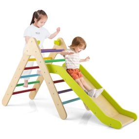 Juego de Escalada Triangular 2 en 1 con Tobogán Ajustable Juguete Escalador de Madera para Interior y Exterior para Niños 1+ Año Multicolor