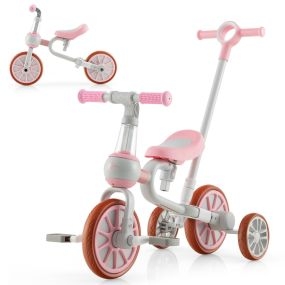 Triciclo para Niños 2-4 Años Bicicleta de Equilibrio 4 en 1 con Altura Ajustable Pedales y Ruedas Desmontables 37 x 72 x 101 cm Rosa