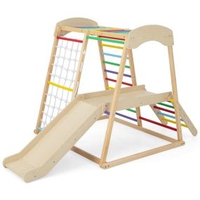 Juguete Parque Infantil para Interior 6 en 1 con Barras Tobogán Cuerda Escaleras de Madera Juego Escalador para Niños 1+ Años Multicolor