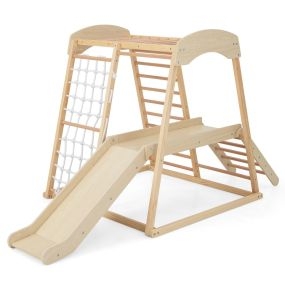 Juguete Parque Infantil para Interior 6 en 1 con Barras Tobogán Cuerda Escaleras de Madera Juego Escalador para Niños 1+ Años Natural