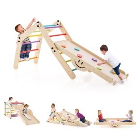 Juego de Escalada Montessori Escalador de Madera Plegable con Rampa Ajustable Reversible Rocas de Escalada Balancín para Niños Multicolor