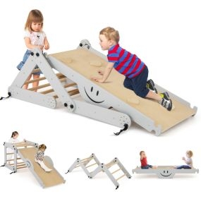 Juego de Escalada Montessori Escalador de Madera Plegable con Rampa Ajustable Reversible Rocas de Escalada Balancín para Niños Gris