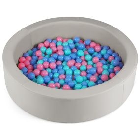105 cm Piscina de Pelota de Espuma Redondo Juego de Pelota para Niños Pequeños con 200 Pelotas Oceánicas Bolsa de Malla Bolas Pequeñas Gris