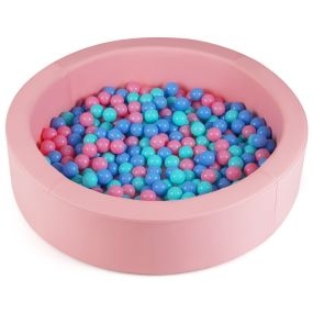 105 cm Piscina de Pelota de Espuma Redondo Juego de Pelota para Niños Pequeños con 200 Pelotas Oceánicas Bolsa de Malla Bolas Pequeñas Rosa