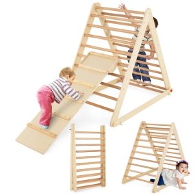 Escalera para Juguete de Madera Triangular para Escalar Plegable para Niños de 6 Meses a 6 Años para Casa Guardería Natural 122 x 71 x 110 cm