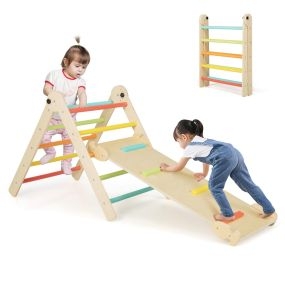 Juego de 3 en 1 Triángulos Plegables Ajustables en Altura para Niños Área de Juegos con Triángulo Rampa Deslizante de Escalada Multicolor