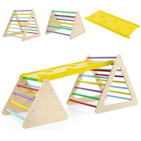 Set de Escalada 3 en 1 para Niños 2 Escaleras Triangulares y 1 Rampa para Deslizar y Escalar Puente de Madera Multicolor