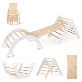 3 en 1 Triángulo de Escalada de Madera para Niños Juego de Escalada con Triángulo/Arco/Rampa para Deslizarse o Escalar Montessori Blanco