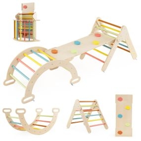 3 en 1 Triángulo de Escalada de Madera para Niños con Triángulo Arco Rampa para Deslizarse o Escalar Set de Escalada Montessori Multicolor