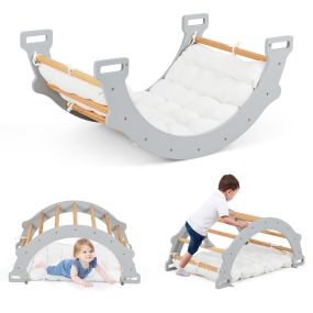 Juego de Arco de Escalada para Niños Arco de Escalada con Cojín Juguete Montessori de Escalada Arco de Mecedora de Madera Gris