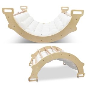 Triángulo de Escalada 2 en 1 con Cojín Suave Balancín de Arco de Doble Cara Juguete de Escalada de Madera para Niños de 1 + Años Natural