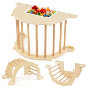 Marco de Escalada Multifuncional para Niños con Cubeta Plegable para Almacenamiento Kit Antivuelco para 3+ Años 90 x 50 x 48 cm Natural