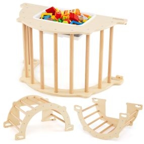 Marco de Escalada Multifuncional para Niños con Cubeta Plegable para Almacenamiento Kit Antivuelco para 3+ Años 80 x 47 x 41 cm Natural