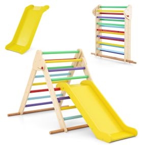 Set de Escalador Triangular Plegable con Resbaladilla y Barras de Madera de Haya Gimnasio Interior para Niños Juguete Montessori Multicolor