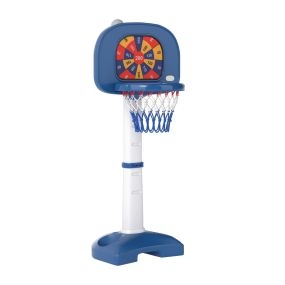 Canasta de Baloncesto 4 en 1 para Niños Arco de Baloncesto Ajustable para Niños Pequeños con Juego de Anillas Pelota Pegajosa Blanco y Azul