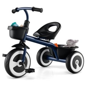 Triciclo Infantil de 3 Ruedas con Asiento Ajustable Cestas Delanteras y Traseras Marco de Hierro para 1,5 a 5 Años-Azul