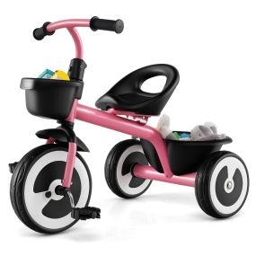 Triciclo Infantil de 3 Ruedas con Asiento Ajustable Cestas Delanteras y Traseras Marco de Hierro para 1,5 a 5 Años-Rosa