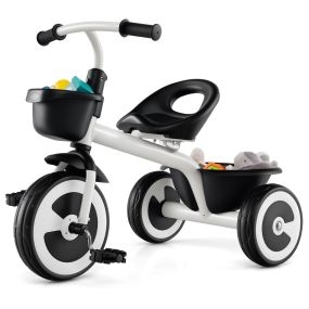 Triciclo Infantil de 3 Ruedas con Asiento Ajustable Cestas Delanteras y Traseras Marco de Hierro para 1,5 a 5 Años-Blanco
