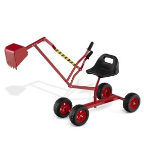 Juego de excavadora con asiento giratorio 360°, 2 brazos y 4 ruedas antideslizantes, rojo, 122 x 40 x 66 cm