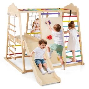 Estructura para escalar 8 en 1 con tobogán, columpio, pared y red de escalada 140 x 110 x 126 cm multicolor