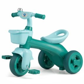 Triciclo para Niños con Dirección Limitada Asiento Ergonómico Cestas Delanteras y Traseras y Timbre para 3-5 Años Verde