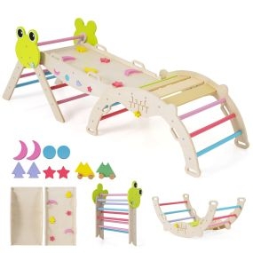 Juego Triangular 7 en 1 Juguetes de Escalada para Niños Pequeños con Rampa Escalera y Arco Set Montessori de Escalada de Madera Multicolor
