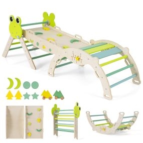 Juego Triangular 7 en 1 Juguetes de Escalada para Niños Pequeños con Rampa Escalera y Arco Set Montessori de Escalada de Madera Verde
