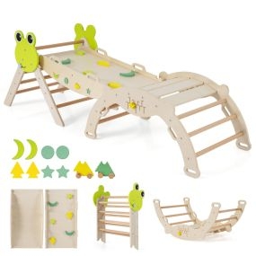 Juego Triangular 7 en 1 Juguetes de Escalada para Niños Pequeños con Rampa Escalera y Arco Set Montessori de Escalada de Madera Natural
