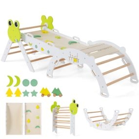 Juego Triangular 7 en 1 Juguetes de Escalada para Niños Pequeños con Rampa Escalera y Arco Set Montessori de Escalada de Madera Blanco