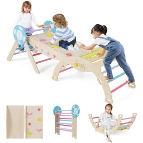Conjunto Triangular 8 en 1 Juguetes de Escalada para Bebés con Rampa Escalera y Arco Escalada Montessori de Madera con Tema Multicolor