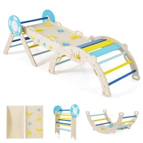 Conjunto Triangular 8 en 1 Juguetes de Escalada para Bebés con Rampa Escalera y Arco Escalada Montessori de Madera con Tema Macaron