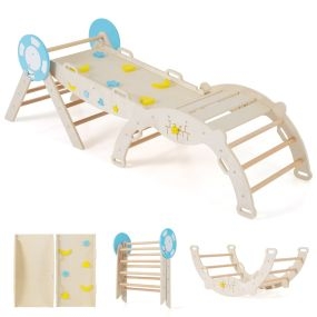 Conjunto Triangular 8 en 1 Juguetes de Escalada para Bebés con Rampa Escalera y Arco Escalada Montessori de Madera con Tema Natural