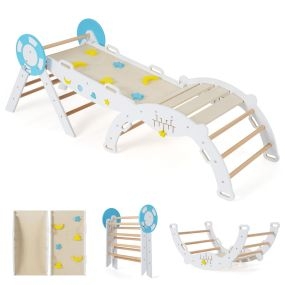 Conjunto Triangular 8 en 1 Juguetes de Escalada para Bebés con Rampa Escalera y Arco Escalada Montessori de Madera con Tema Blanco