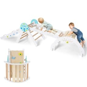 Conjunto Triángulo Juguetes Plegables para Escalar Bebés 8 en 1 Set Montessori de Escalada de Madera con Tema de Astronauta Blanco