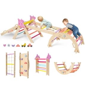 Juego de Triángulo de Escalada para Niños Juguetes Montessori de Madera Plegables 8 en 1 para Bebés Parque Infantil de Interior Multicolor