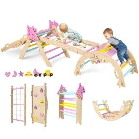 Juego de Triángulo de Escalada para Niños Juguetes Montessori de Madera Plegables 8 en 1 para Bebés Parque Infantil de Interior Multicolor 1