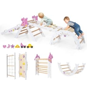 Juego de Triángulo de Escalada para Niños Juguetes Montessori de Madera Plegables 8 en 1 para Bebés Parque Infantil de Interior Blanco