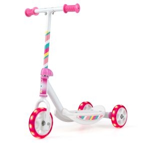 Patinete infantil de 3 ruedas con luces, plataforma antideslizante, 56 x 32 x 59 cm, rosa y blanco